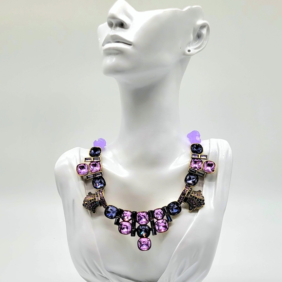 Heidi Daus Cushion Cut Tanzanite Swarovski Crystal Statement Collar Necklace - Picture 1 of 12